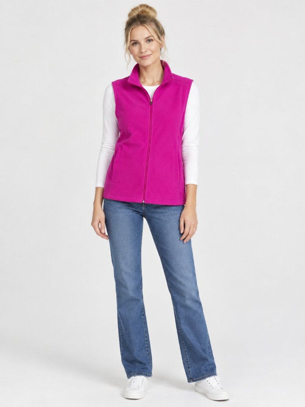 2/$30 Lands' End ThermaCheck Fleece Full-Zip Mock Neck Vest Hot Pink 3X #A4388